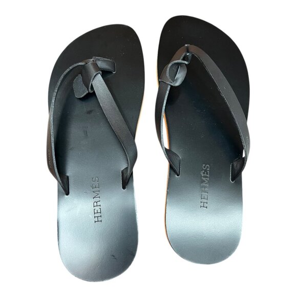 Hermes Black Orange Calf Leather Monte Carlo Sandal Shoes EU 41 Flip Flops Italy main image 12